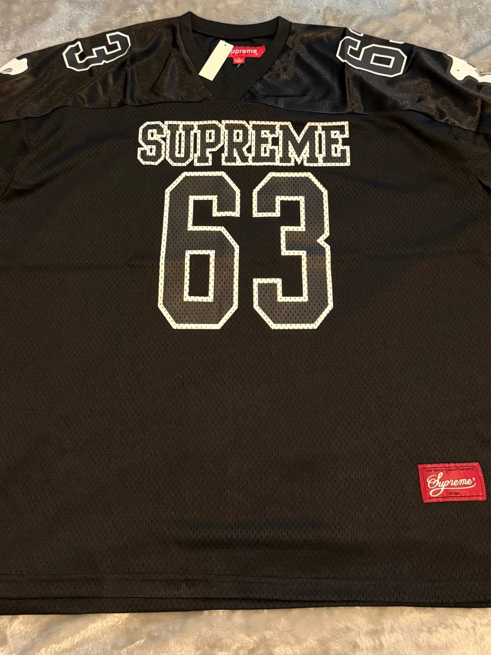 Supreme Black Mesh Football Jersey with White 63